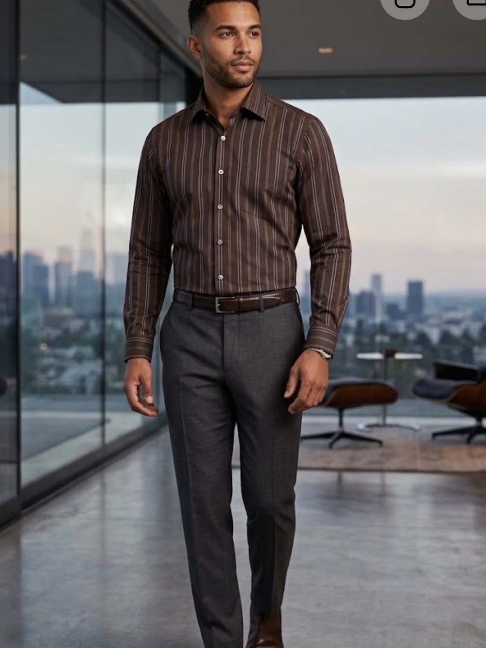 NWT Ermenegildo Zegna Men's Brown Striped Button Down Shirt Size M